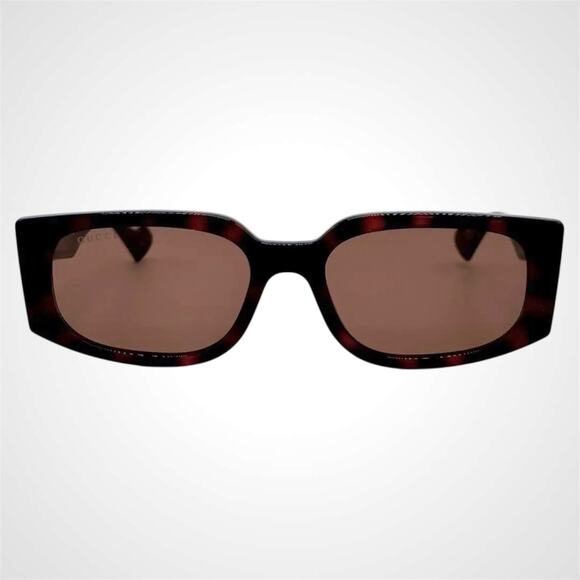 NEW GUCCI Sunglasses Brown 55-18-140 New Rectangle Havana Tortoise Gold GG Metal